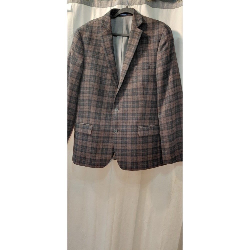 STAFFORD Signature Wool Brown Black Plaid Mens 46R Slim Blazer Sport Coat Jacket